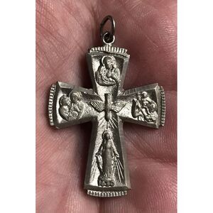 Vintage Four Way Cross‎ Medal with Holy Dove Center Charm Jewelry Catholic Mary